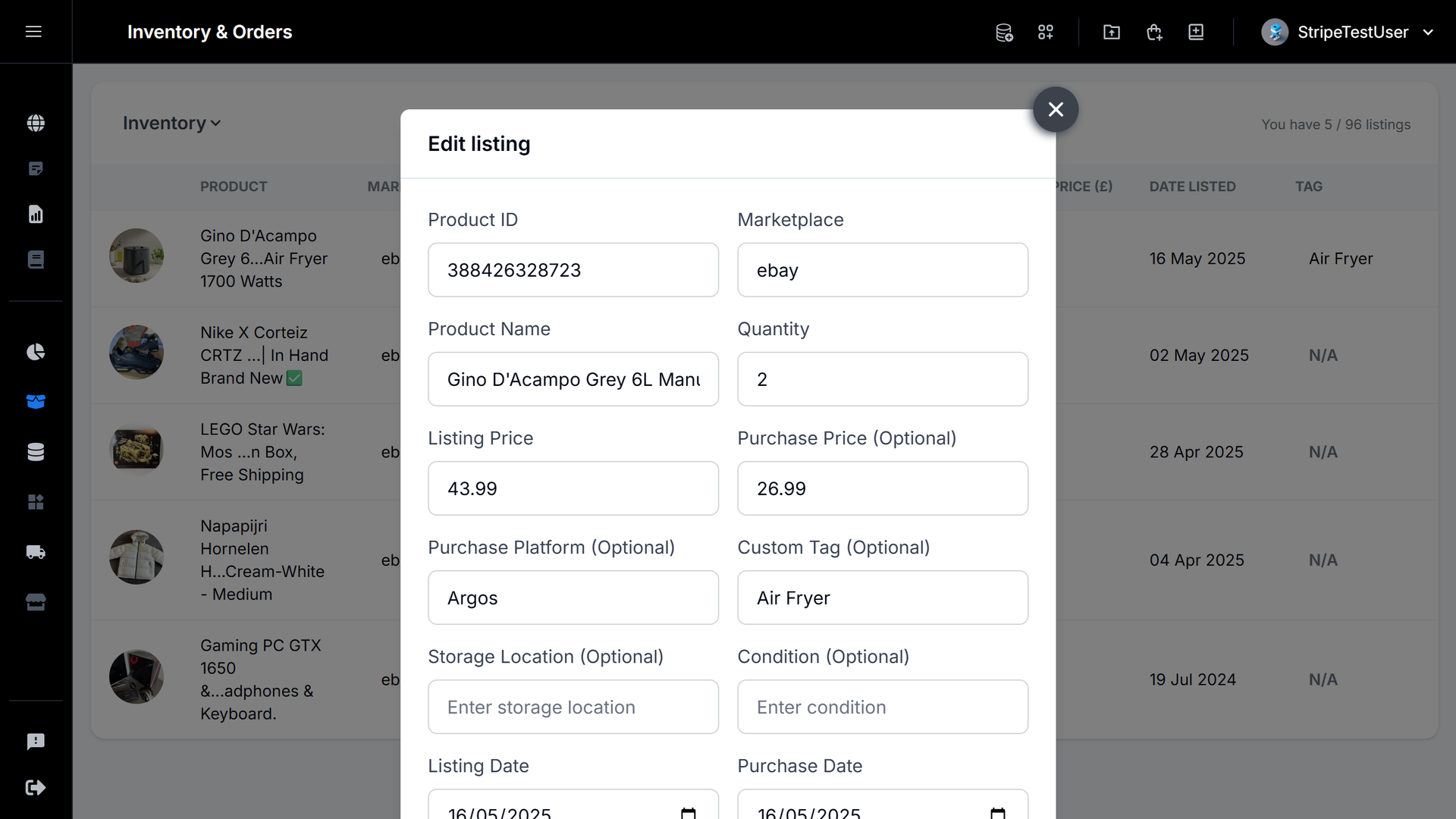 Context menu over a table row with “Edit Item” option