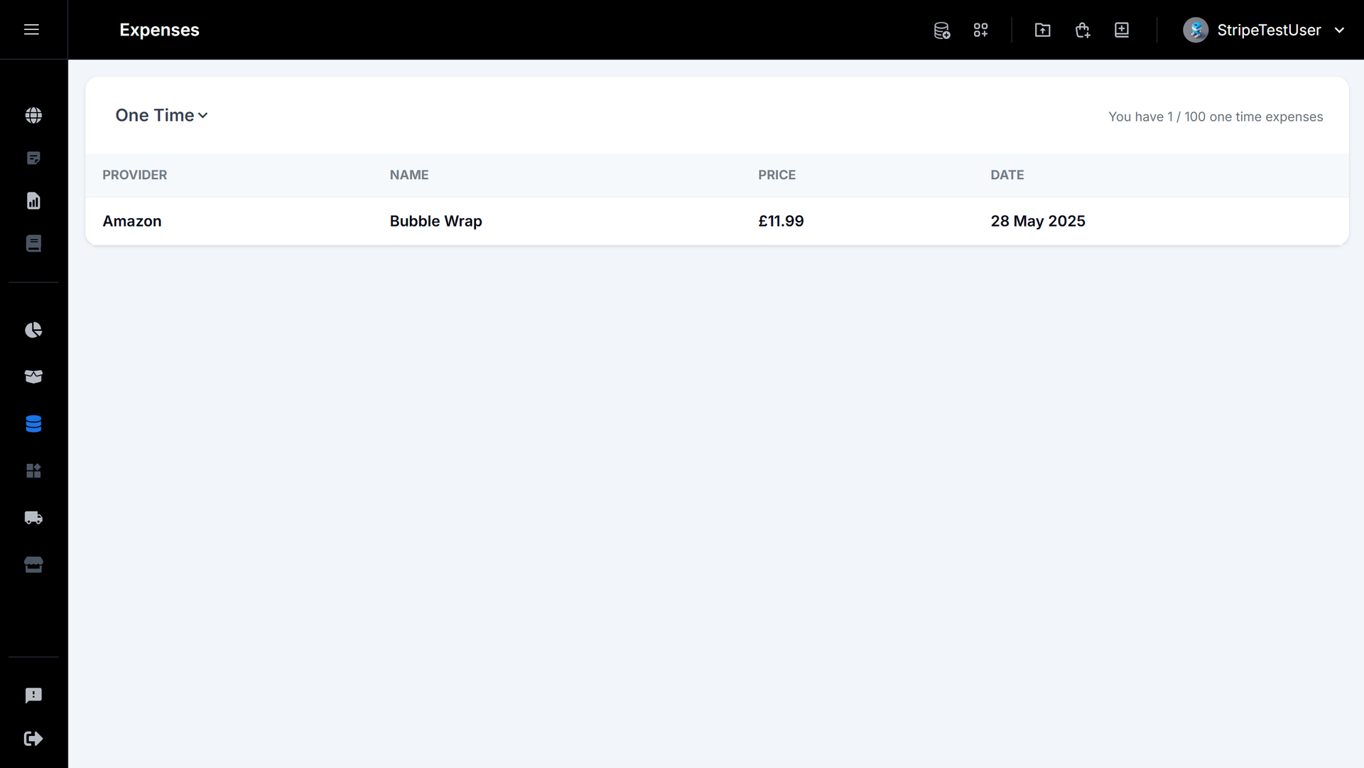 Expenses table with filtering