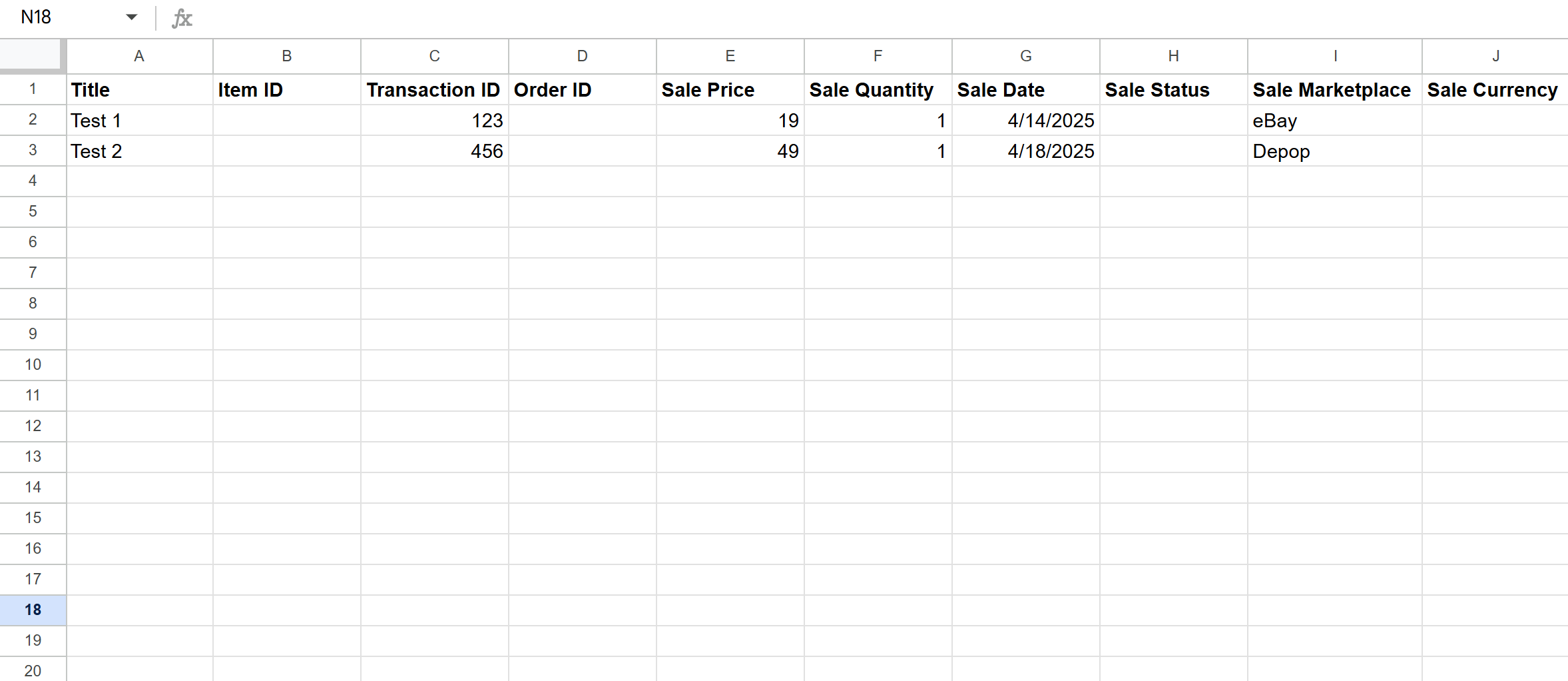 Spreadsheet image of data to upload