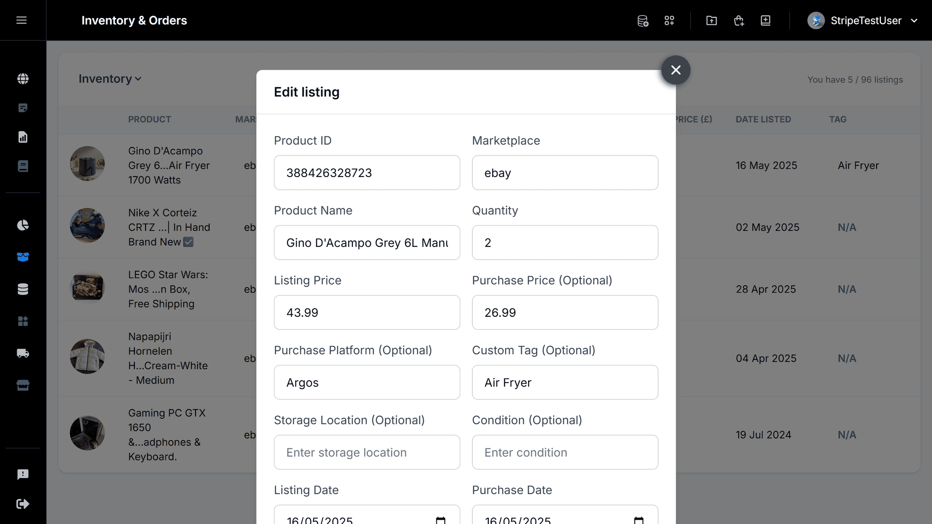 Context menu over a table row with “Edit Item” option