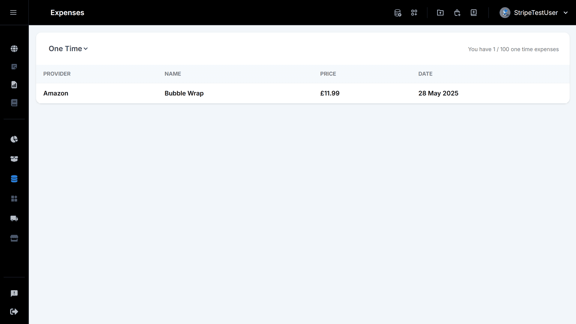Expenses table with filtering