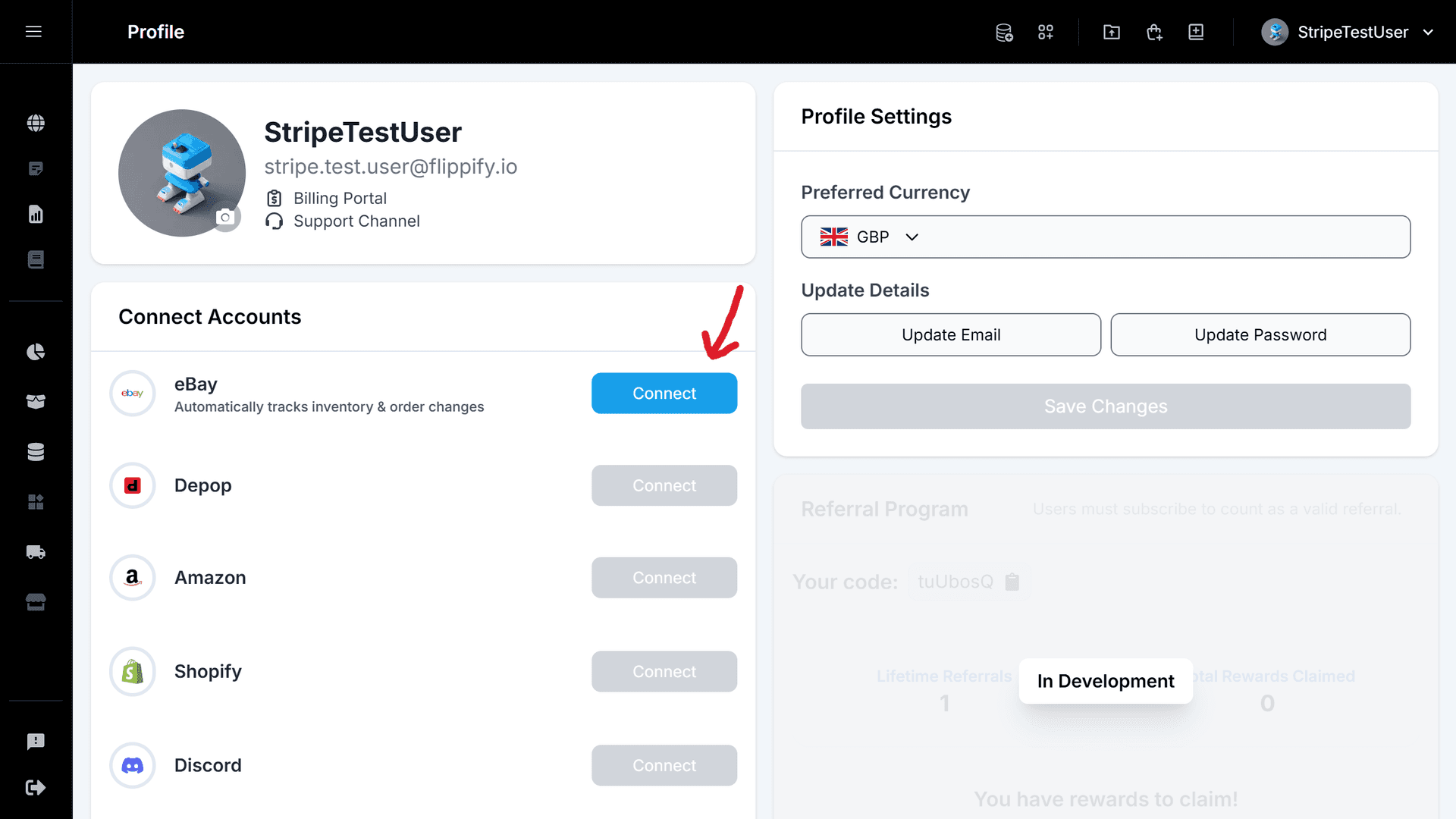 Marketplace selection dropdown with “Connect” button highlighted