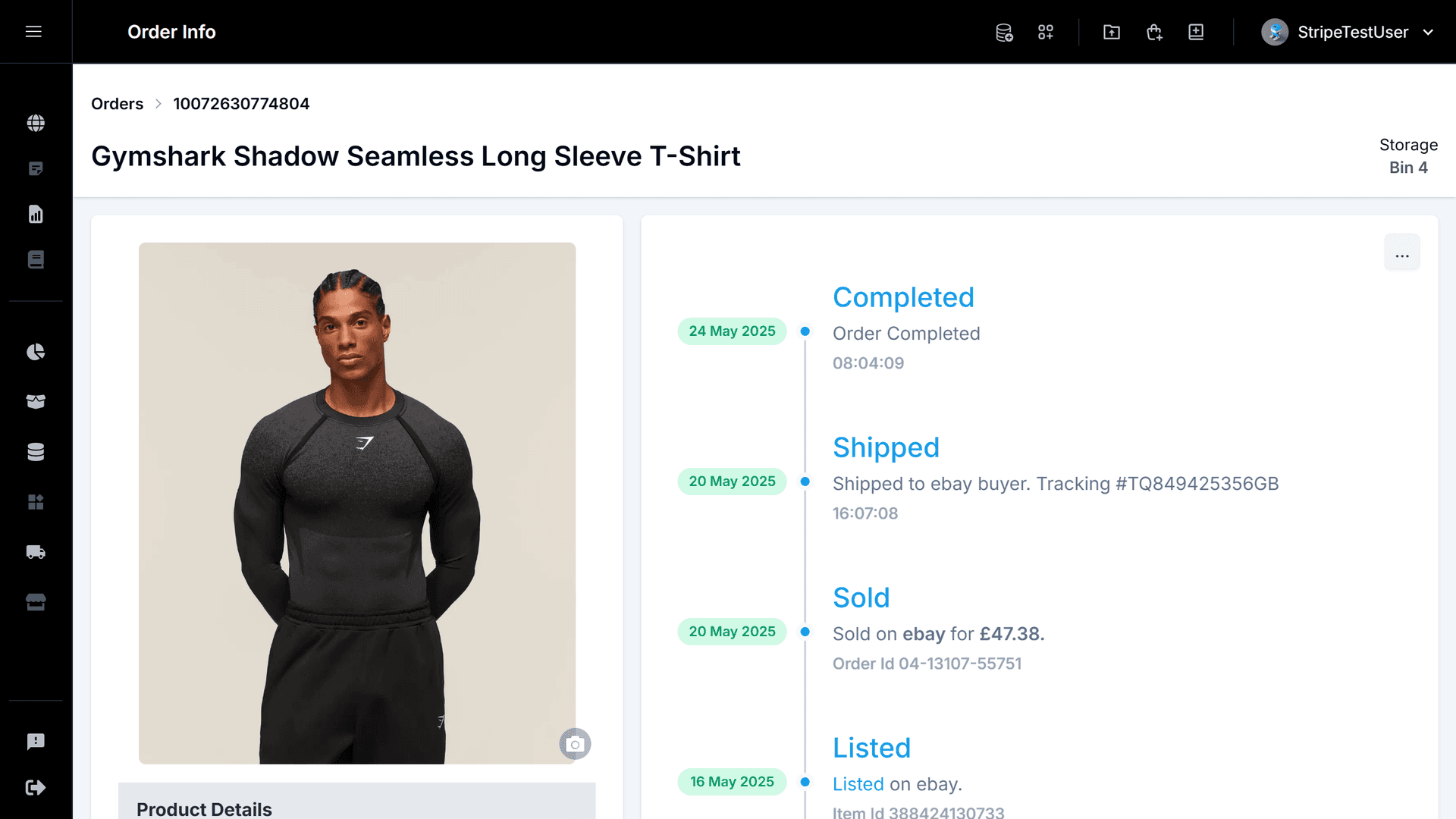 Order details panel showing history, status, and estimated payout