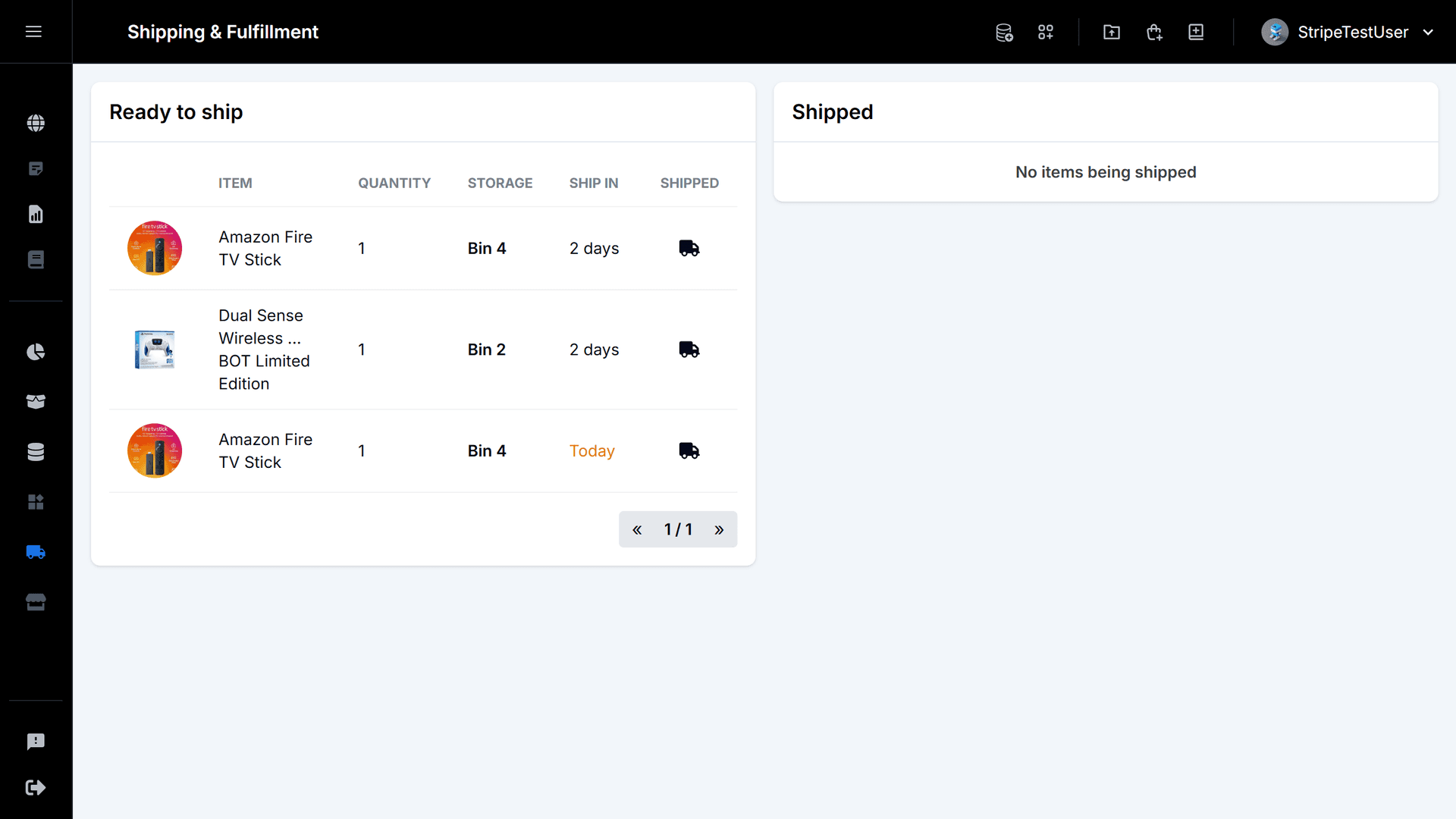 Shipping & Fulfillment dashboard listing pending shipments