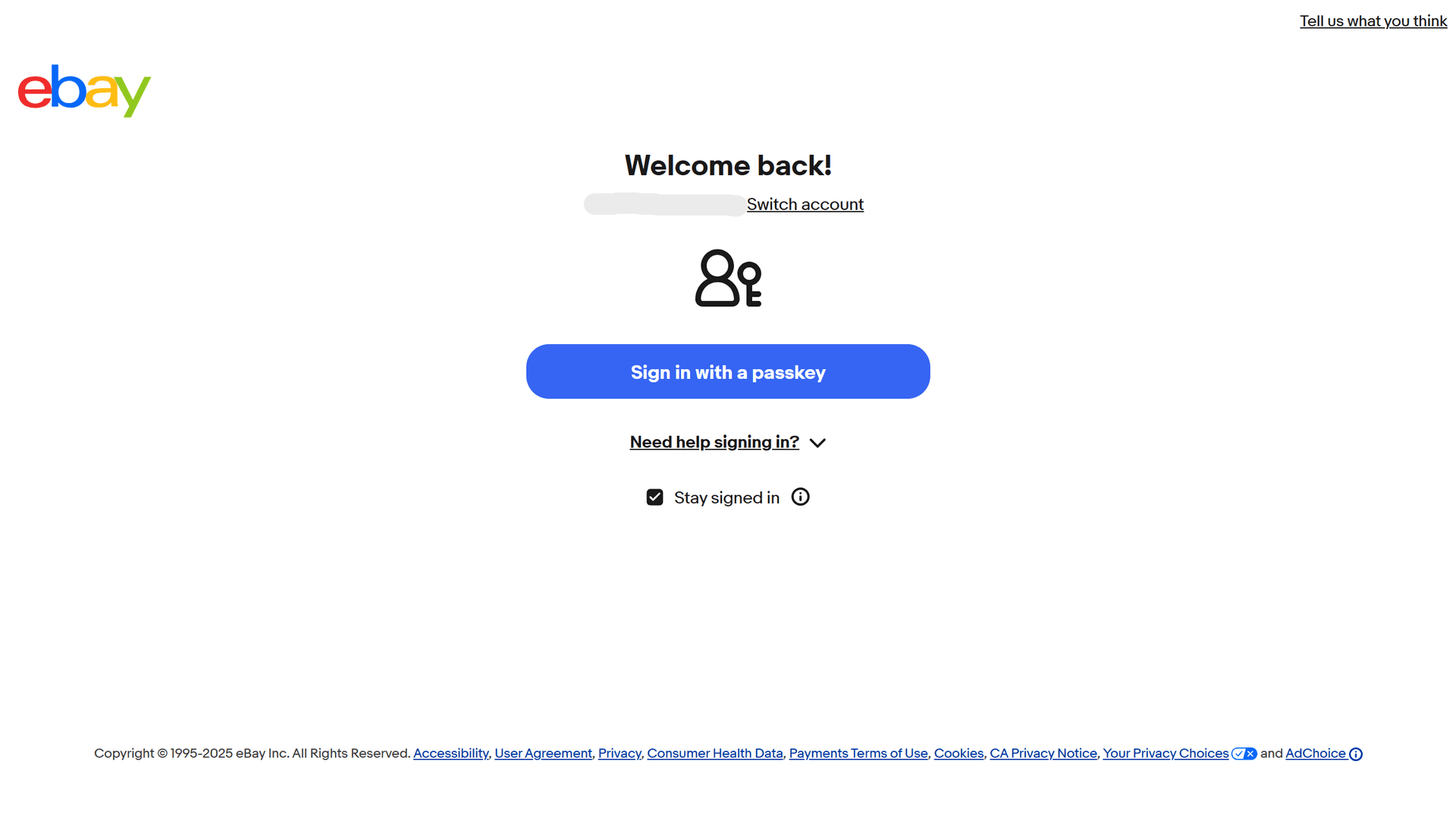 eBay login screen showing username and password fields